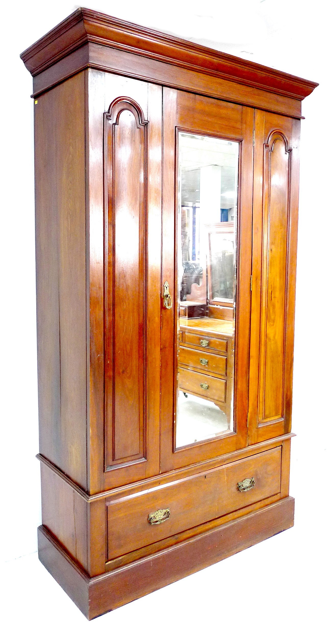 A Victorian mahogany wardrobe, with single bevelled mirror door enclosing a hanging space, and - Image 3 of 3