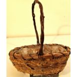 Basket with long handle, fern decoration and plastic lining. 25 x 25cm.
