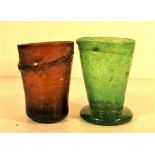 2x Afghan glass drinking vessels. Each 11 x 10cm.