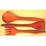 Set of wooden fork, spoon and spatula from Cuba. New
