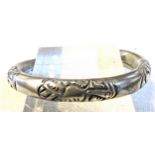 Antique Mandarin Chinese Bangle. Lustrous metal with etched patterning. 8 cm diam.