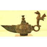 Bronze incense burner or scented oil jug. The bowl has a perforated lid with more perforations round