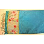 Chinese blue scarf with embroidery and beads at each end. Chinese Art silk. 170 x 32cm. New