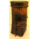 Banana leaf and rattan carrying basket with lid. 47 x 23cm.
