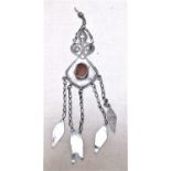 Antique part of Turkoman woman's head dress. White metal with large single cornelian and chain