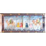 Painting on silk of a camel procession with 2 camels, 4 Ranas and 5 attendants. 50 x 28cm. New