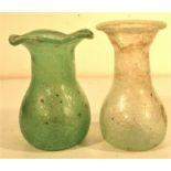 2x Afghan glass vases. The green colour come from zinc dust. Each 15 x 10cm.