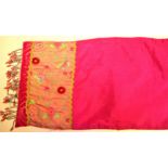 Chinese pink scarf with embroidery and beads at each end. Chinese Art silk. 170 x 32cm. New