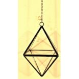 Metal and glass hanging terrarium. An octogen pyramid shape. 15cm + chain. New