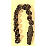 Batak chain with singa head used as handle for leather bag, datu. Torba Batak 24cm. Mid 20th c.