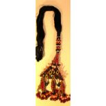 Turkoman or Uzbek hair braid hair extension. Black cotton with a bead covered amulet. 80cm Late 20th