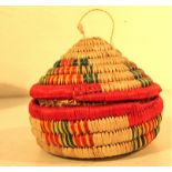 Ethiopian traditional storage basket with lid. 11 x 11cm.