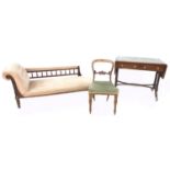 An Edwardian chaise longue, upholstered in salmon pink, back a/f loose, 172 by 64 by 70cm high,
