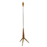 A retro beech and tubular metal standard lamp, raised on tripod base, 40 by 40 by 158.5cm high.