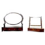 Two 19th century mahogany toilet mirrors, one with oval plate and three trinket drawers, 74 by 24 by