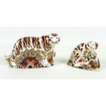 Two Royal Crown Derby paperweights, modelled as 'Bengal Tiger', LVIII, gold stopper, 13.3cm high, no