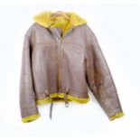 A WWII RAF Irvin leather flying jacket, bearing Air Ministry label 'Size 4', fleece lined, zips
