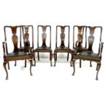 A set of six early 20th century oak dining chairs, 52 by 55 by 106cm high, in Queen Anne style