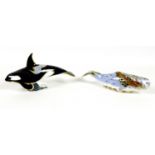 Two Royal Crown Derby paperweights, modelled as 'Oceanic Whale', An Exclusive for The Royal Crown