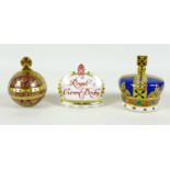 A group of three Royal Crown Derby paperweights, comprising a crown 'One Hundred Royal Years The