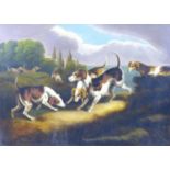 British School (20th century): a Victorian style painting of seven hunting hounds, oil on canvas,