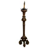 An early 20th century Italian style torchere standard lamp, decorated with gilt and polychrome