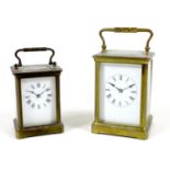 Two French brass carriage clocks, late 19th century, each with five glass case, white dial with