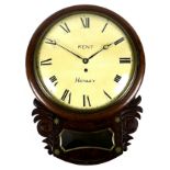 A 19th century mahogany drop dial wall clock by Kent, Henley, circa 1830, the 12" enamel dial with