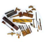 A group of woodworking and building tools, some stamped with maker's names. (1 box)