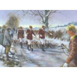 Mick Cawston (British, 1959-2006): a Hunt Meeting, depicting Huntsmen and hounds walking along a