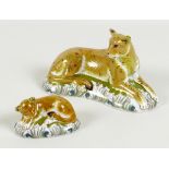 Two Royal Crown Derby paperweights, modelled as 'Lioness', MMXI, gold stopper, 10.8cm high, boxed,