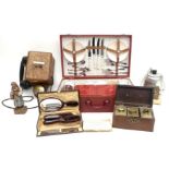 A group of vintage collectables, comprising a wall mounted oak and bakelite telephone, numbered to