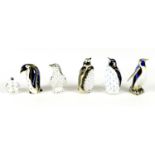 A group of six Royal Crown Derby paperweights, all modelled as penguins, comprising 'Galapagos