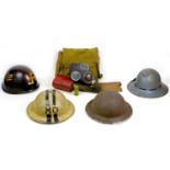 Four WWII, including a WWII British Army Brodie steel helmet, stamped 'VERO 1940' to its internal