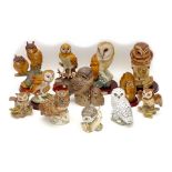 A group of twelve large owl figurines, including three Mack figurines, 'Little Owl', 11.5 by 9 by