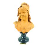 Dominique Van Den Bossche (Belgian, 1854-1906): 'Jeanne Qui Rit', a terracotta sculpture head and