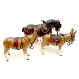 Two Sylvac donkeys and a Sylvac horse, 34 by 10 by 24cm high. (3)