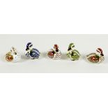 A group of five Royal Crown Derby paperweights, all modelled as birds, comprising 'Bakewell