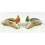 A pair of large Royal Crown Derby paperweights, modelled as 'Golden Pheasant' and 'Lady Amherst