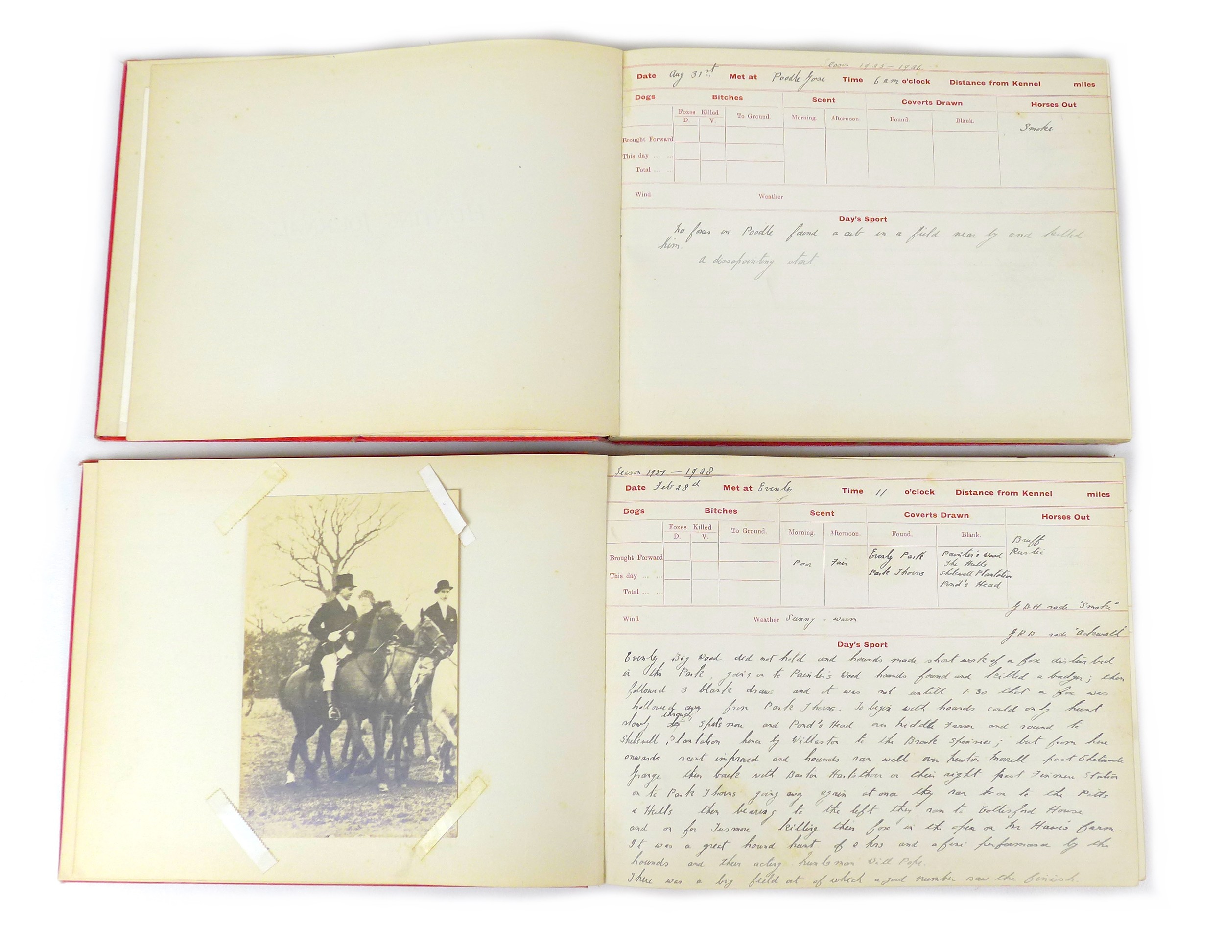 Two 1920s Hunting journals, spanning 1925-1925 and 1927-1928, with handwritten entries, with - Image 3 of 3