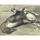 Lucette de la Fougere (French, 1921-2010): a duck and a snipe, watercolour en grisaille, signed