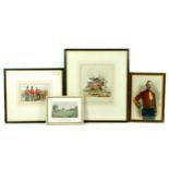A collection of four military-themed prints, including 'Light Dragoons Serving in the East