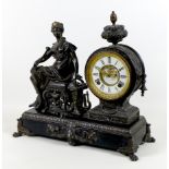 A late 19th century Ansonia Clock Co. figural mantel clock, 'Opera' model, the two-piece white