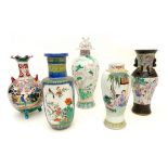 A group of Chinese vases, 20th century, including two baluster form famille rose vases, a vase