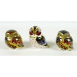 A group of three Royal Crown Derby paperweights, all modelled as birds, comprising 'Little Owl',