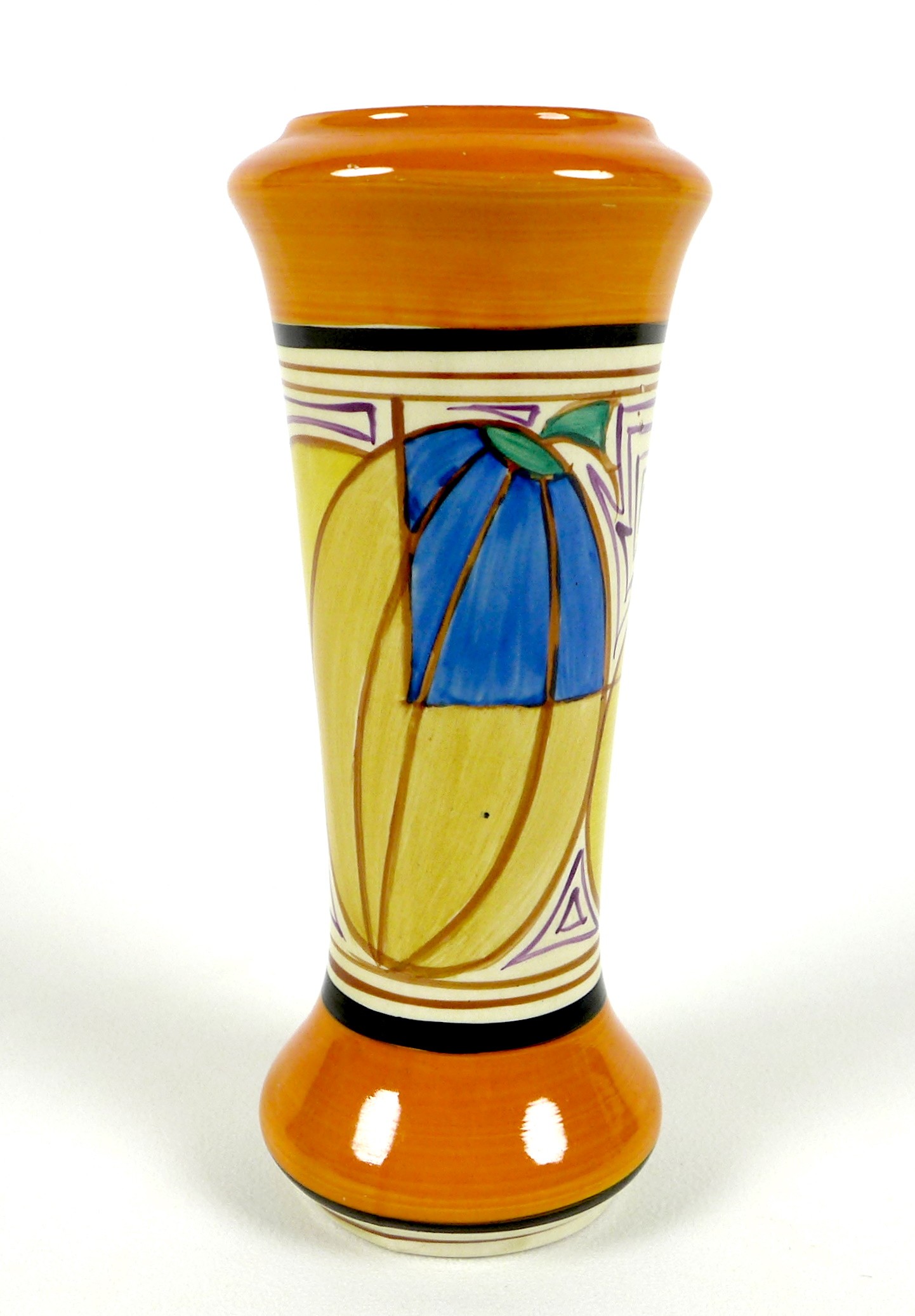 A Clarice Cliff Fantasque Melon (Picasso Fruit) vase, of waisted cylindrical form, pattern number - Image 3 of 5