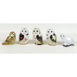 A group of five Royal Crown Derby paperweights, all modelled as birds, comprising 'Twilight Owl',