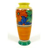 A Clarice Cliff Fantasque Umbrella Pattern vase, of baluster form, black backstamp 'Hand Painted