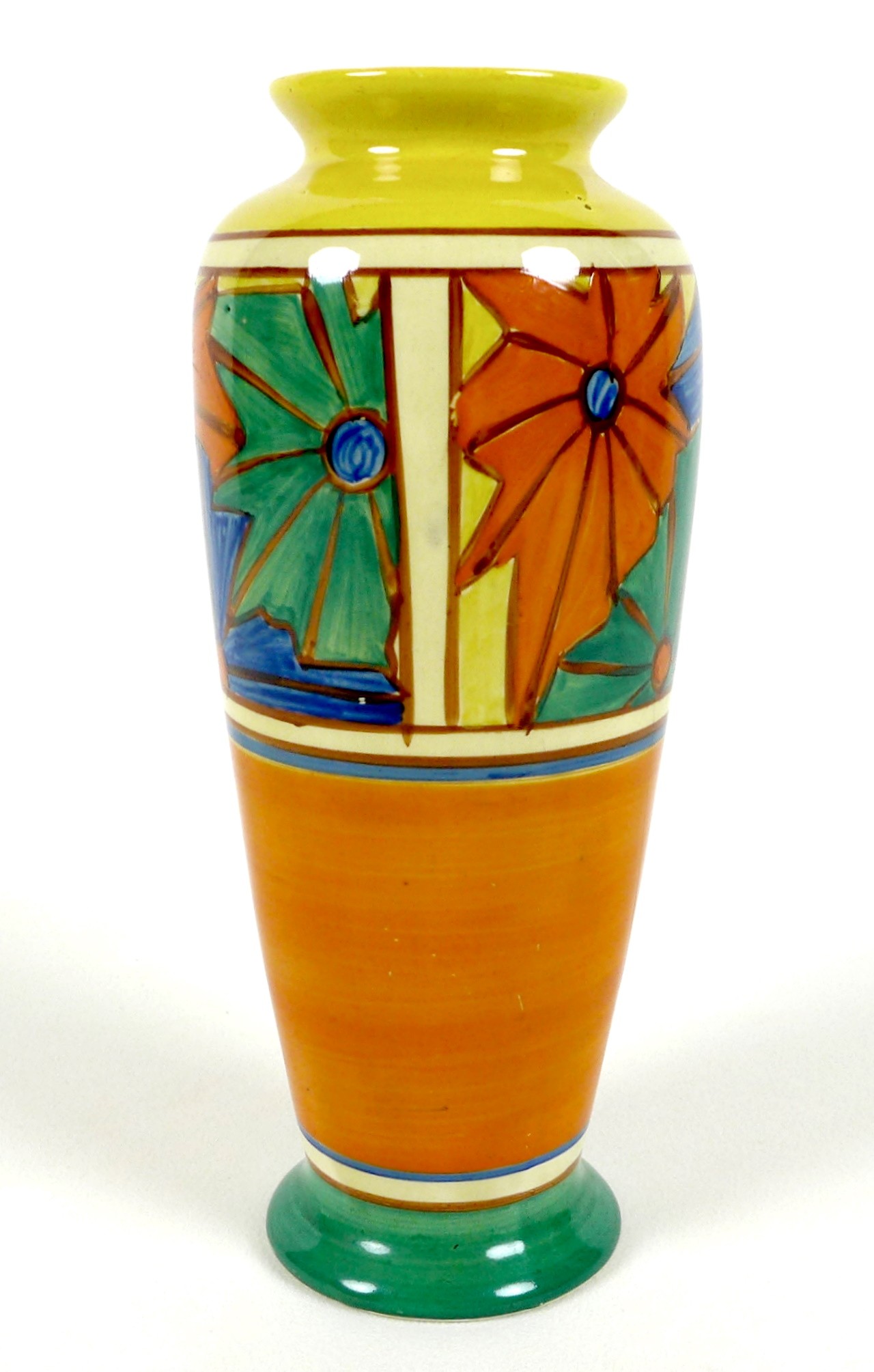 A Clarice Cliff Fantasque Umbrella Pattern vase, of baluster form, black backstamp 'Hand Painted - Image 2 of 6