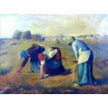 After Jean Francois Millet (French, 1814-1875): 'The Gleaners' oil on canvas, signed 'L.C. Moss